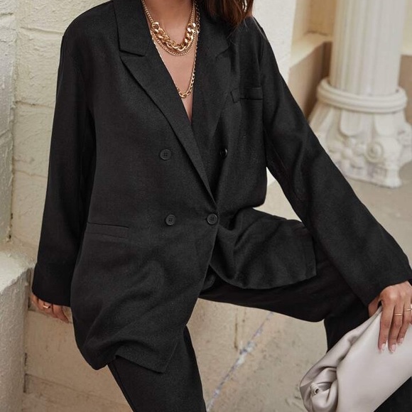 Black linen full length dress pants with pockets - Picture 5 of 6